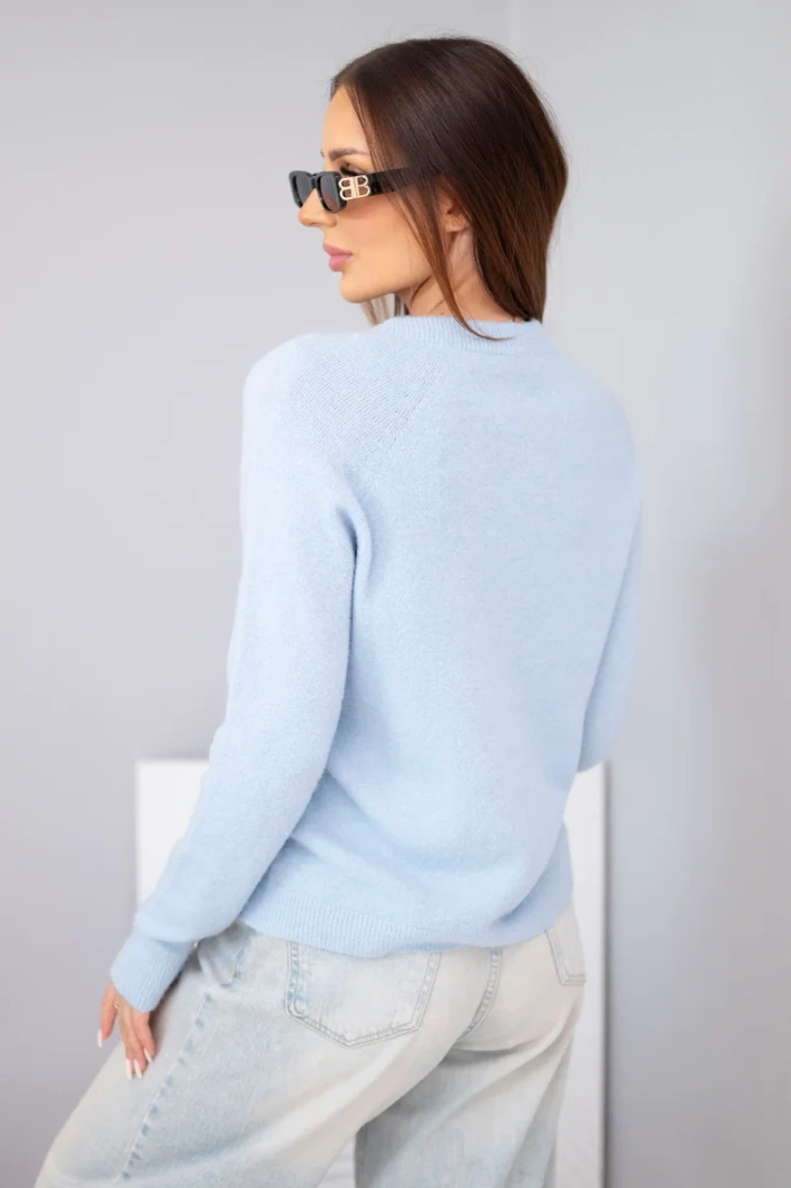 Damenpullover aus Babyalpakawolle mit langen Ärmeln und rundem Ausschnitt blau