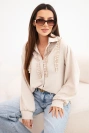 Women's viscose long-sleeved shirt with ruffles beige