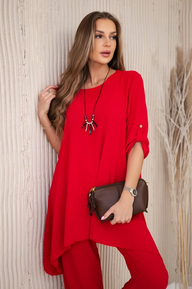 Sada blúzky + nohavice s príveskom červený