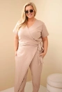 Dámský bavlněný overal Plus Size se zavazováním v pase fango