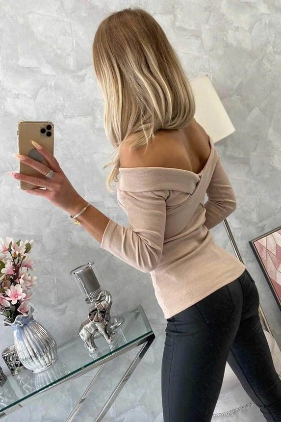 V-neck blouse light beige