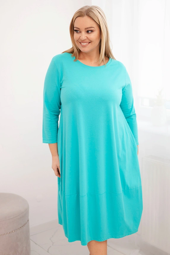 Dámska bavlnená sukňa Plus Size s podhodenými rukávmi a vreckami mentolová