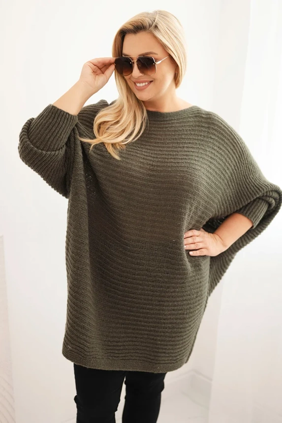 Women's Plus Size Sweater with mohair poncho khaki