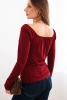 Women's blouse with draped neckline and long sleeves burgundy