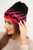 Women's winter wool cap with geometric pattern and rhinestones K469 black + fuchsia
