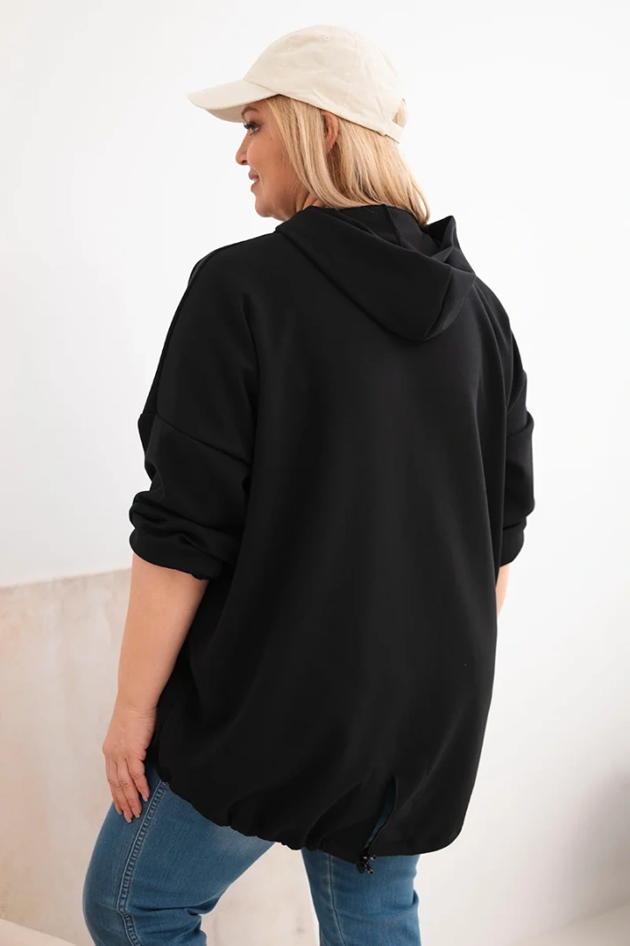 Moteriška Plus Size džemperis su kapišonu ir spauda juodas