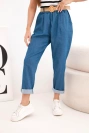 Damenhose mit aufgekrempeltem Saum und Gürtel dunkeljeansfarben