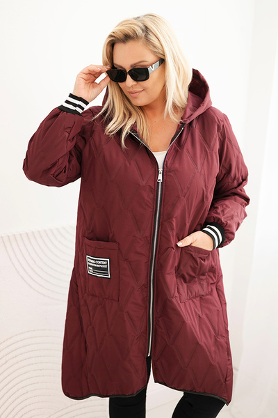 Plus Size women's quilted jacket with a hood and sporty cuffs plum