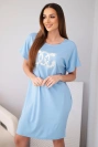 Damen-Viskosekleid mit kurzen Ärmeln und dekorativem Druck blau