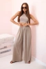 Women's wide viscose trousers with elastic waistband camel