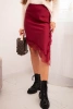 Women's viscose skirt with lace and an asymmetrical hem burgundy