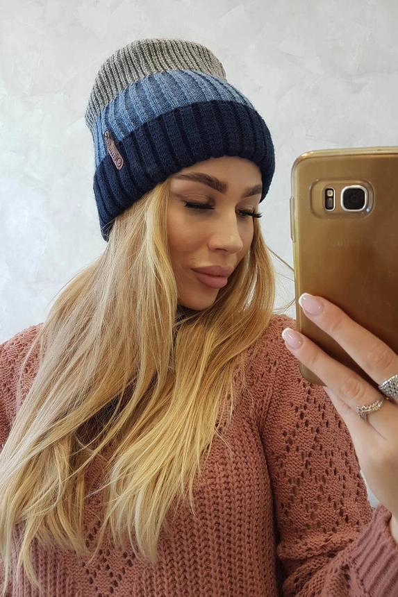 Bojana Fleecemütze K265 navy+türkis+dunkelgrau