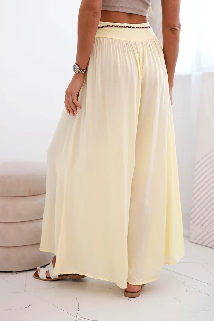 Women's wide-leg viscose trousers yellow