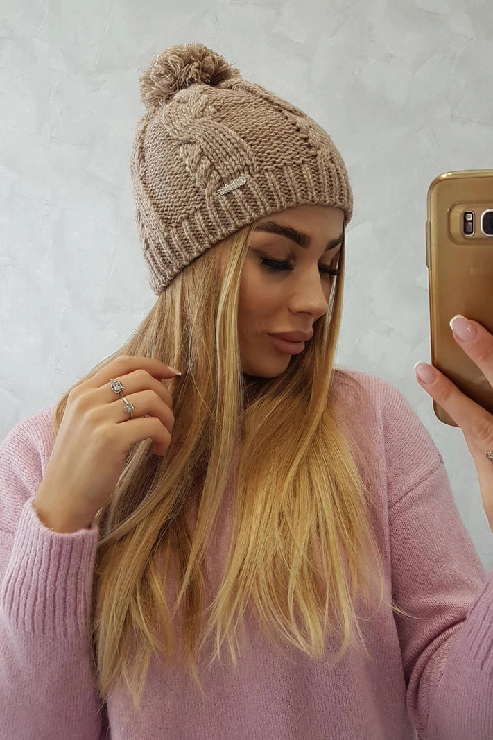 Cap with fleece Stefania K278 dark beige