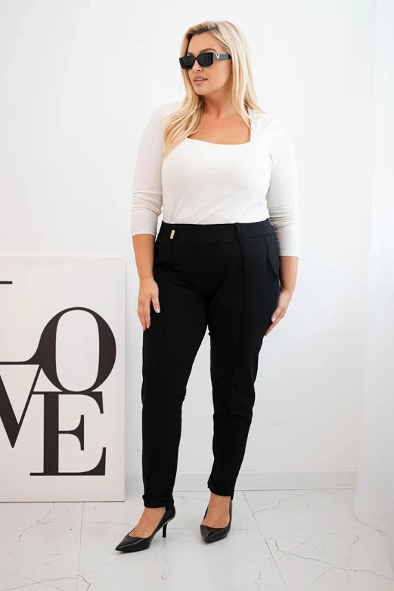 Women's Plus Size cotton pants with elastic waistband black