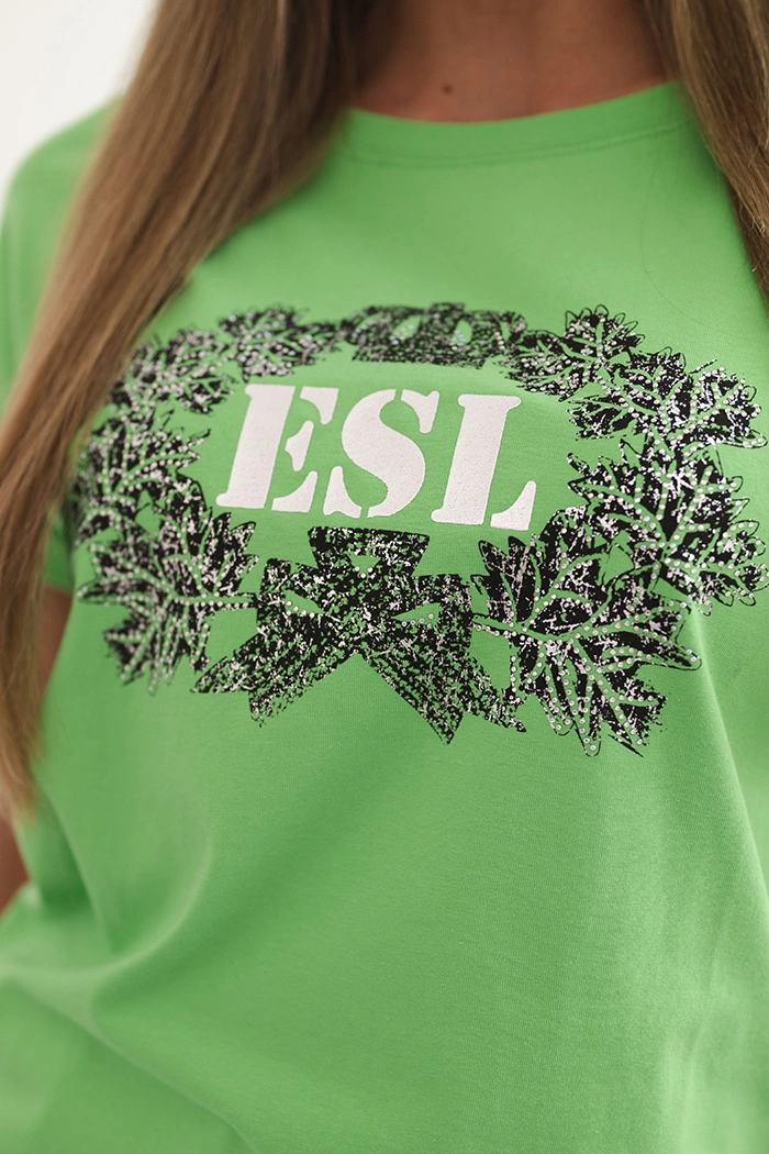 Dámska bavlnená blúzka s ozdobnou potlačou ESL zelená