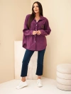 Women's oversized corduroy cotton shirt with pockets and long sleeves dark purple