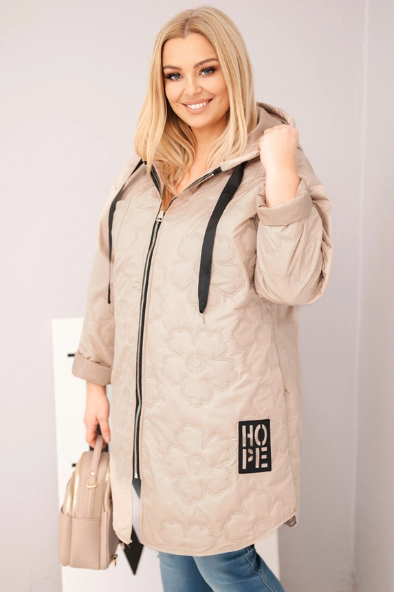Damenjacke Plus Size mit Kapuze und dem Schriftzug HOPE dunkel beige