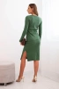 Ladies' cotton set ribbed blouse and pencil skirt dark mint