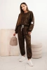 Women's oversized tracksuit set made of viscose with an elongated sweatshirt and a washed effect brown