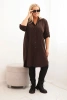 Dámská košilová šaty Plus Size s delším zadním dílem a ohrnutým rukávem hnědá