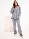 Damen-Strickset mit Cardigan und weiten Hosen grau