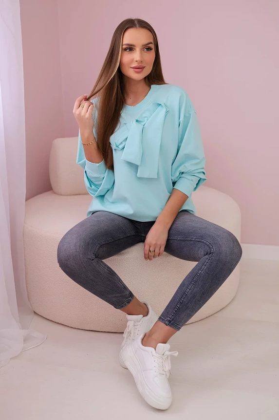 Baumwollbluse mit Schleife Minze