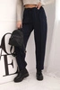 Elegant women's high-waisted pants with a tie at the waist navy blue