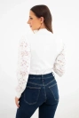 Women's wrap bodysuit blouse with lace sleeves ecru
