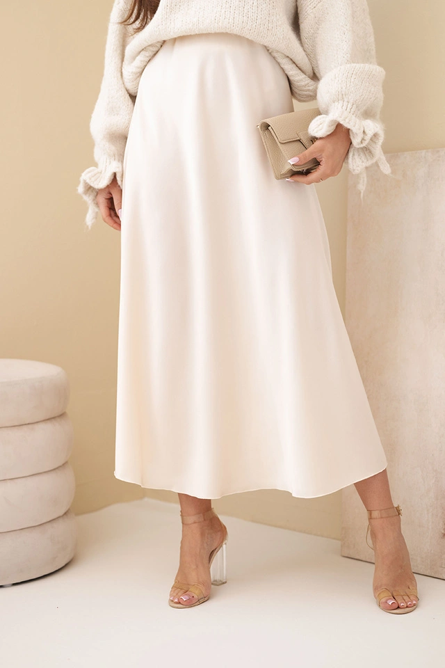 Women's flared viscose skirt light beige