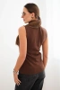 Women's sleeveless viscose blouse with a turtleneck brown