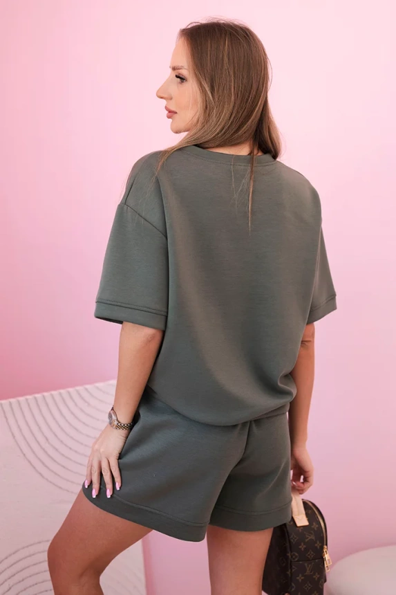 Women's butter set with high-waisted shorts khaki