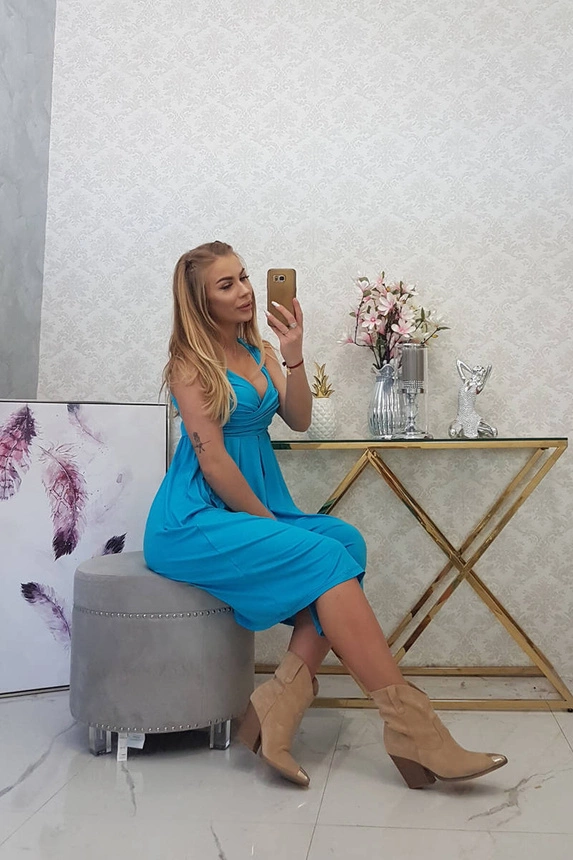 Kleid mit breiten Trägern türkis