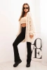 Women's cardigan with fringes and a loose fit beige