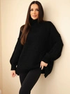 Sweter damski oversize  z dodatkiem wełny z golfem i szerokimi rękawami czarny