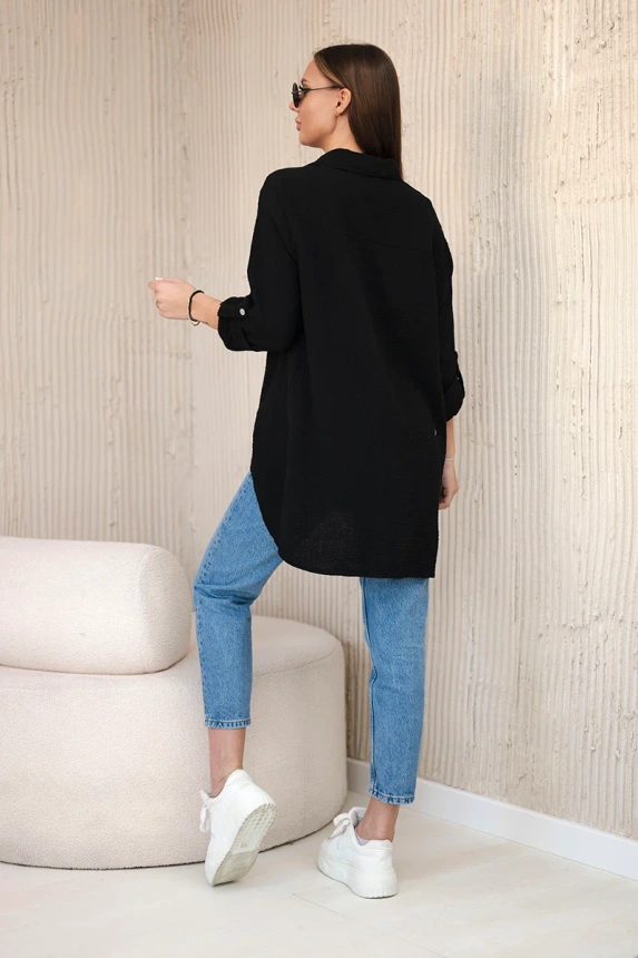 Hemd aus Baumwoll-Musselin oversize schwarz