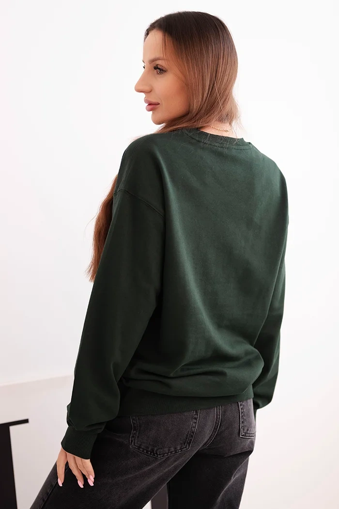 Damenpullover aus Baumwolle Basic mit Rundhalsausschnitt dunkelgrün