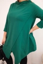 Damenbluse aus Baumwolle Plus Size asymmetrisch mit umgeschlagenem Ärmel dunkelgrün