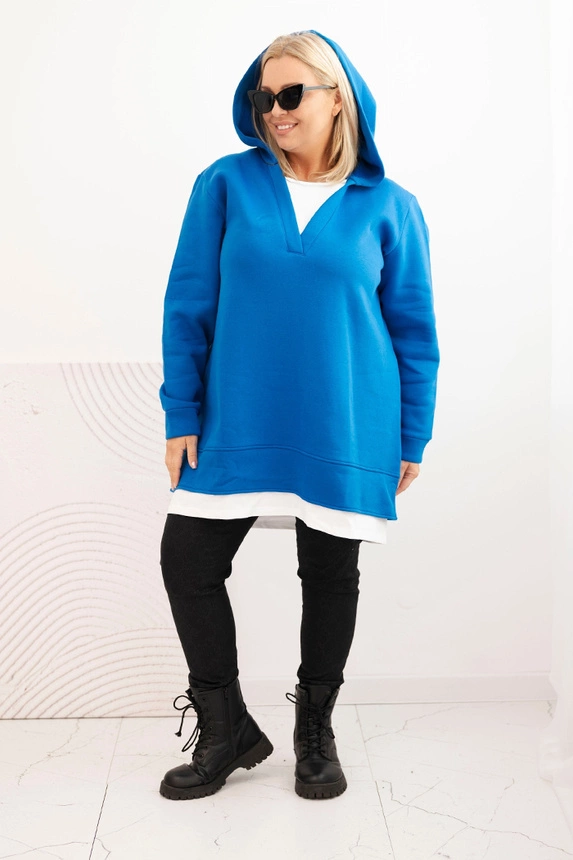 Women's plus size insulated hoodie with a V-neck cobalt blue