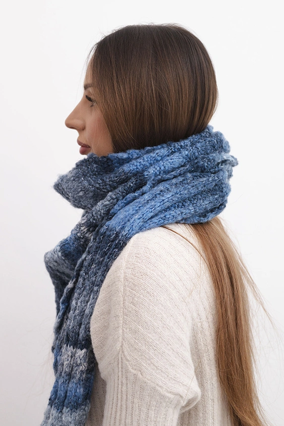 Damen Schal aus weicher und warmer Wolle in bunten Streifen KN19 jeansowy