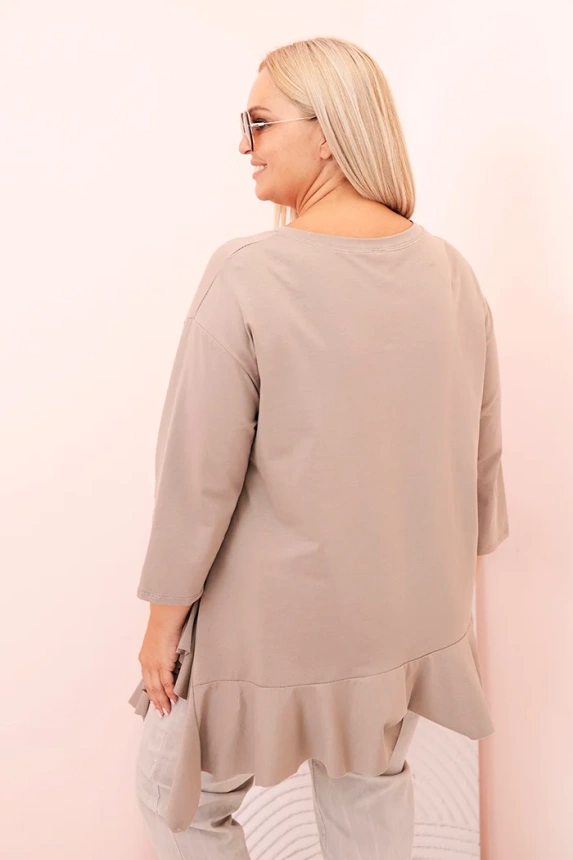 Moteriška Plus Size marškinėliai su medvilne, kišenė ir sukamu rankovėmis kiwi