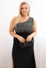 Plus Size women's evening dress one-shoulder black + silver