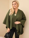 Dámské pončo Plus Size s broží zelená khaki
