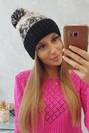 Dámska čiapka s pomponom Abigail K326 béžová+čierna