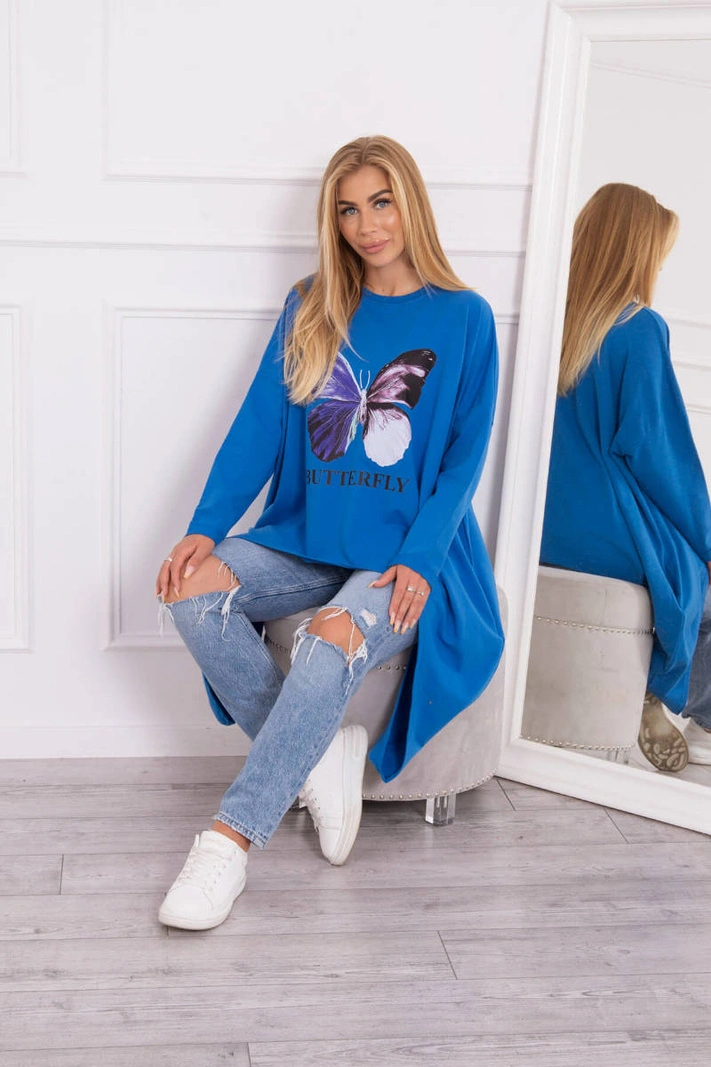 Blouse with print oversize mauve blue