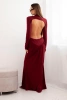 Long women's dress with viscose, turtleneck and open back, burgundy