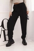 Elegant women's high-waisted trousers with a waist tie black