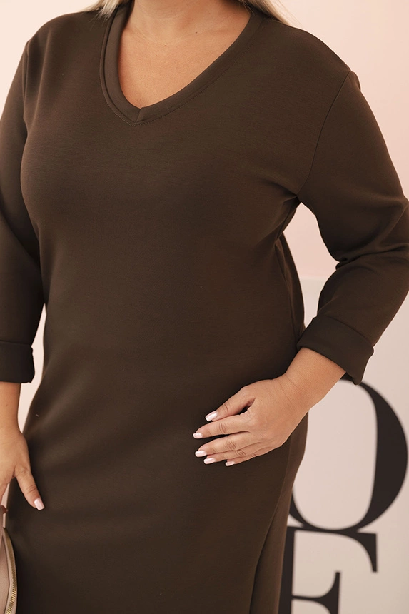 Dámská Plus Size sukýnka máslová s V výstřihem a rukávem hnědá