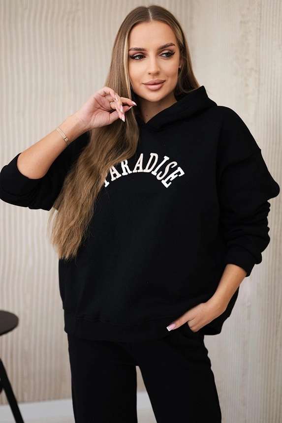 Baumwoll-Set mit gestickter Aufschrift Paradise schwarz