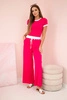 Geripptes Set Bluse + Hose mit weitem Bein Fuchsia